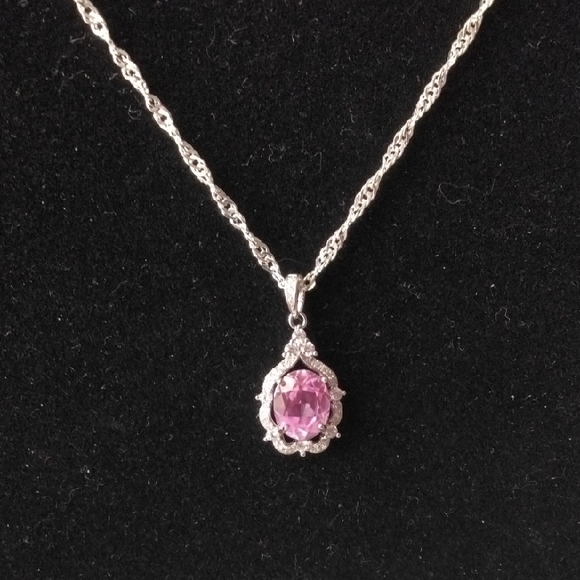 Elegant Silver Necklace with Natural Pink Sapphire Gemstone - Picture 1 of 5